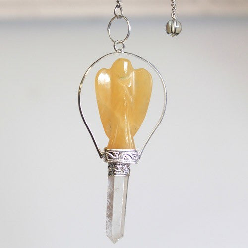 Pendule ange en quartz jaune avec anneau