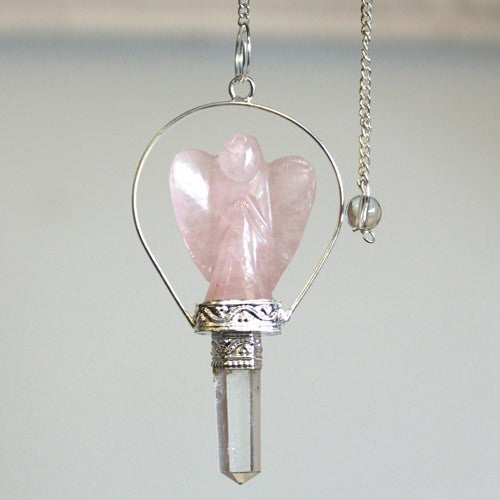 Pendule ange en quartz rose