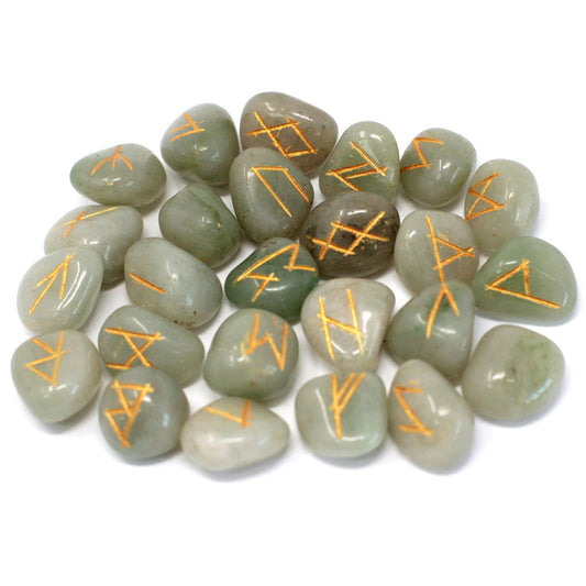 Ensemble de runes indiennes avec sacs - Aventurine verte