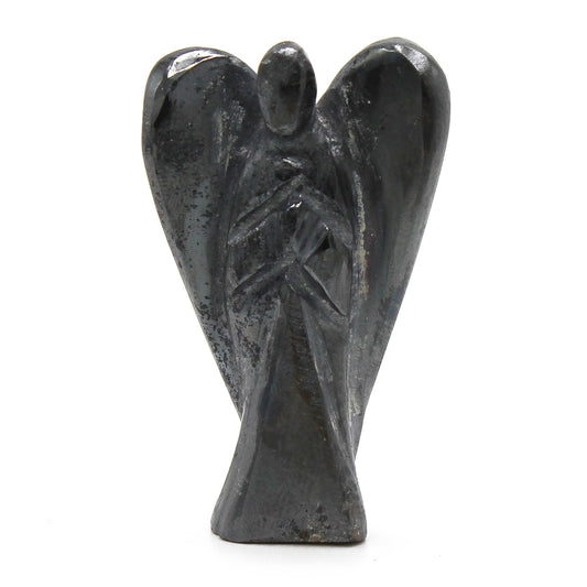 Appréciez la beauté de l'ange en hématite sculpté à la main, une œuvre artisanale qui apporte stabilité et protection à votre espace de vie.